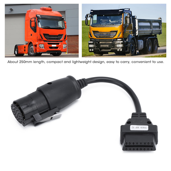 OBD2 30Pin‑16Pin diagnostisk kabeladapter 250mm/9,8in längd ersättning för IVECO lastbilar