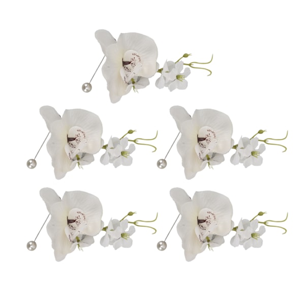 5 st Brudgum Boutonniere Elegant Herr Bröllop Blomma Livsliknande Permanent Återanvändbar Konstgjord Brosch Blomma