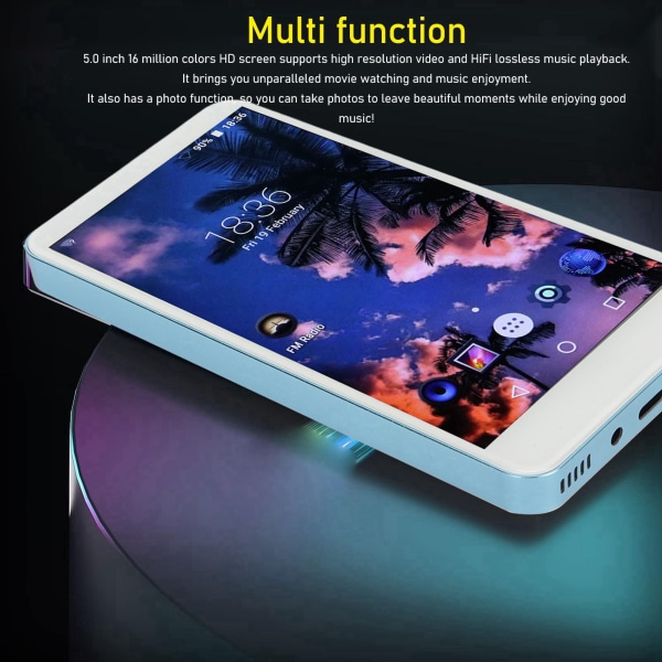 MP4-soitin Bluetoothilla ja WiFi HiFi -äänellä 5,0 tuuman täysin kosketusnäytöllä Varustettu MP4-soitin Bluetooth-kuulokkeilla