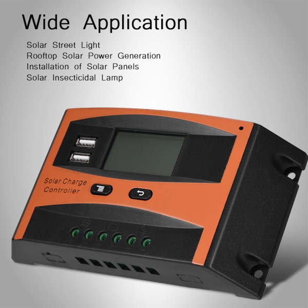 30A 50V Dobbelt USB LCD-skærm Smart PWM Solpanel Ladningsregulator IP32 Vandtæt
