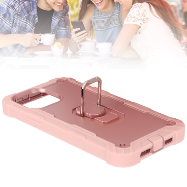 Reptålig pansarskydd med stativ för iPhone 13 Pro Max mobiltelefoner Pansarskyddsfodral (rosa guld)