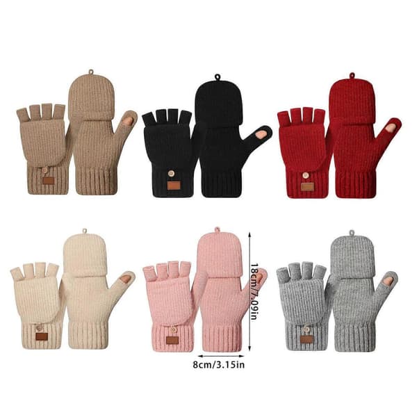 Damstickade halvfingerhandskar Isolerade Vindtäta Dubbla Lager Fleece Foder Vinter Utomhus Beige