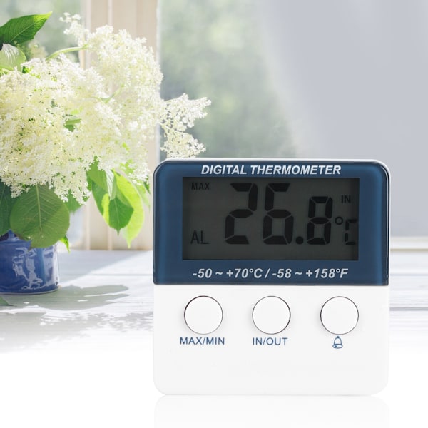 Mini inomhus- och utomhus elektronisk digital larmtermometer temperaturmonitor mätare med sond