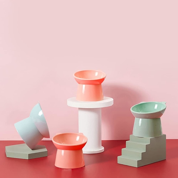Upphöjd matskål för husdjur, skyddar nacke och rygg &amp; motverkar kräkningar, ergonomisk upphöjd skål för katter och små hundar, skäggvänlig design, elegant husdjurstillbehör