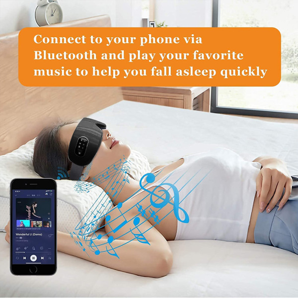 Sömnmask med värme, Bluetooth Music Uppladdningsbar ögonmassage Black