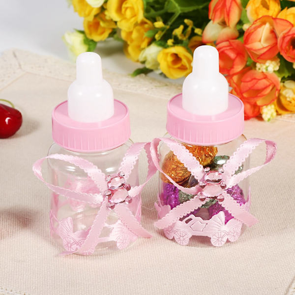 50 stk. godteriflasker i form av babyflasker til baby shower, barneselskap, bryllup eller bursdag (rosa)