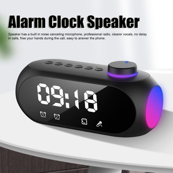 Trådlös Bluetooth-högtalare RGB-belysning Stark bas Temperaturvisning Röstmeddelande FM-radio Spegelväckarklocka