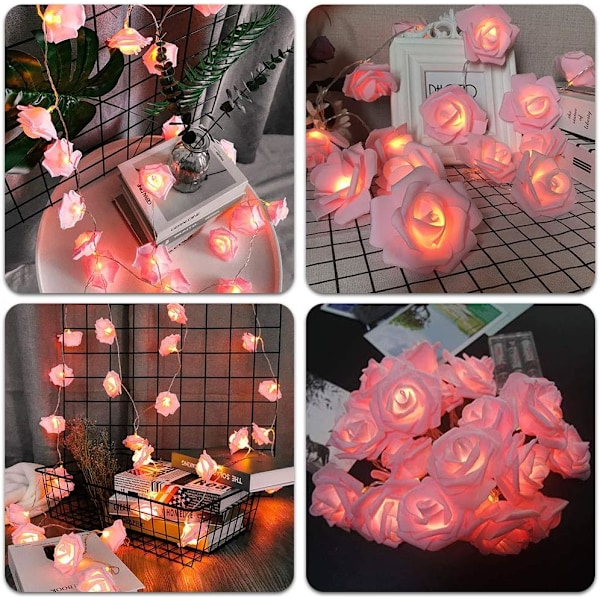 Realistiska kronblad LED Ros Blomster Ljusslinga, Multifunktionell Dekor Med Säker Design För Inomhus LED Ljusslingor Och Bröllop, Matbord, Trädgård (20