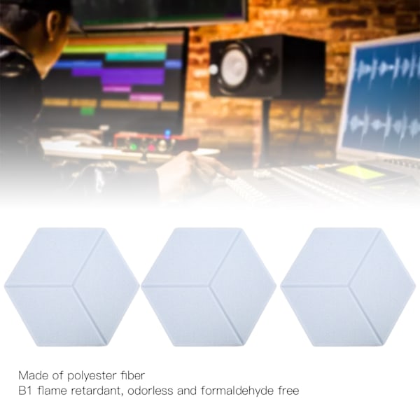 12 st Ljudabsorberande Kilformade Hexagoner Fasade Kanter Akustiska Dämpningspaneler för Inspelningsstudio Grå Vit