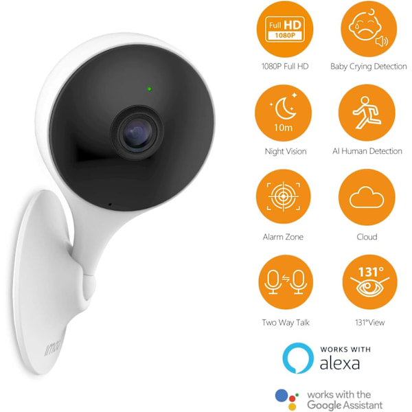 Smart Säkerhetskamera för Hemmet, Tydlig Tvåvägsljud, Stjärnklart Mörkerseende, Rörelsevarning i Realtid, Alexa-Kompatibel, Enkel Installation, Mångsidig
