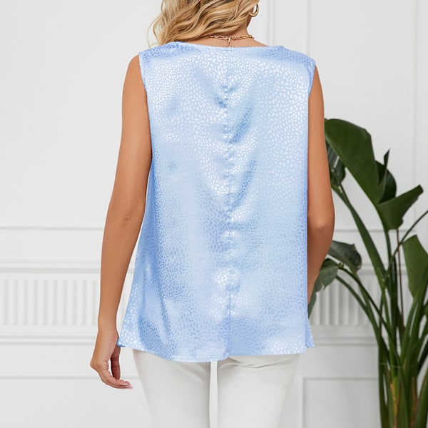 Sommartanktopp för Kvinnor Cowl Neck Ärmlös Lös Casual Elegant Basic Tanktoppar Himmelsblå M