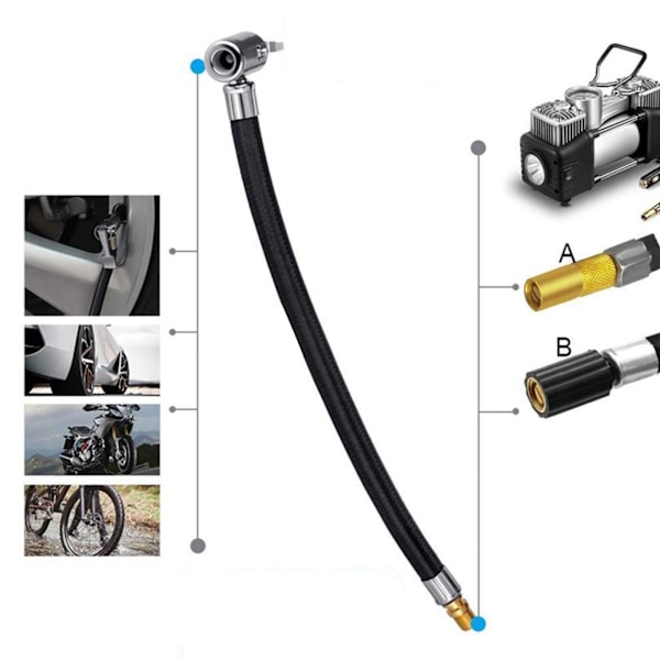 Slange for dekkpumpe, luftkompressor, forlenget rør, hurtigkobling, oppblåsing for sykler, motorsykler, biler
