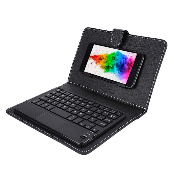 Universell trådlöst Bluetooth-tangentbord + fodral för iOS/Android-telefoner (svart fodral + pekskärmstangentbord)