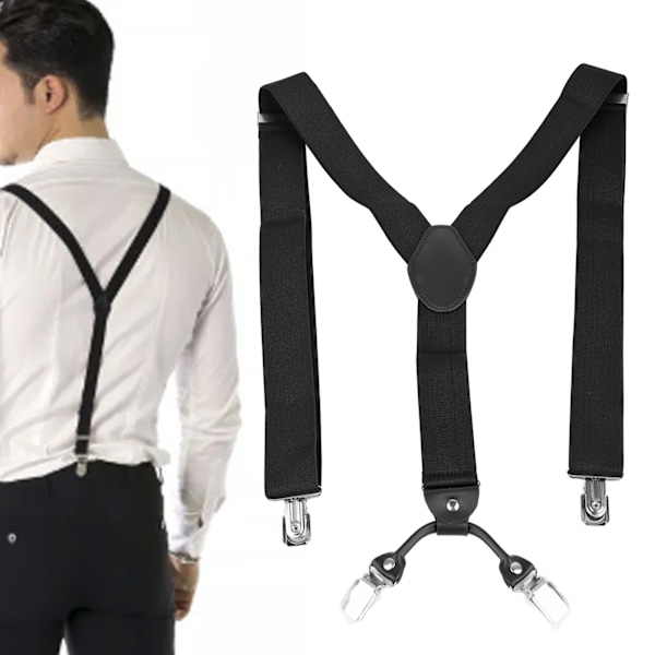 Sort Y-formet herrebukser skulderstrop med 4 clips elastisk skridsikker justerbar Y-ryg seler sort