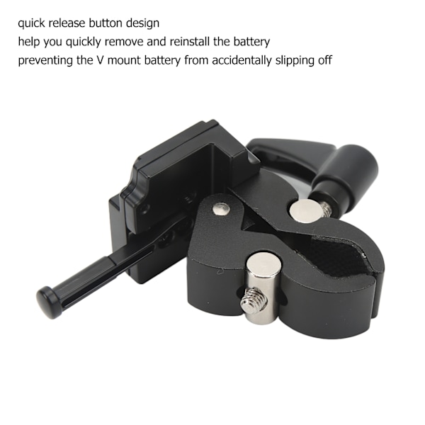 V-lås batteriadapter med krabbfäste i aluminiumlegering, monteringstillbehör för stativ, ljusstativ och stång