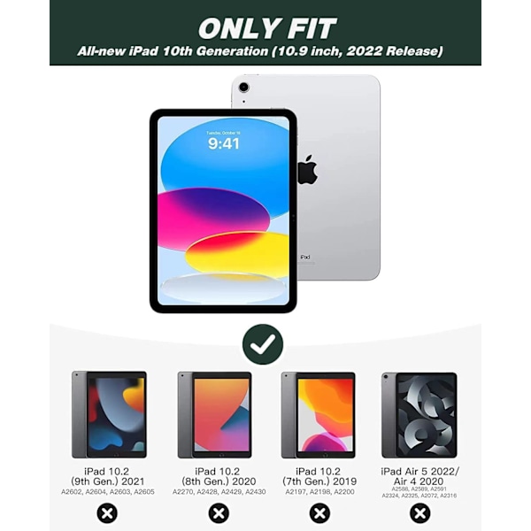 Skal för iPad 10:e generationen, 2022 års modell (10,9 tum), med inbyggd pennhållare, slimmad lättviktsdesign, mjuk TPU-baksida, magnetiskt smart skydd för