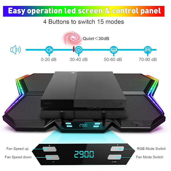 12-Mode RGB Laptop Kølepude LED Skærm Gaming Laptop Køler