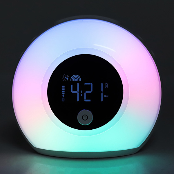 Färgglad Väckarklocka med Andningslampa Barn Bluetooth Högtalare Bordlampa Alarmklocka för Sovrum