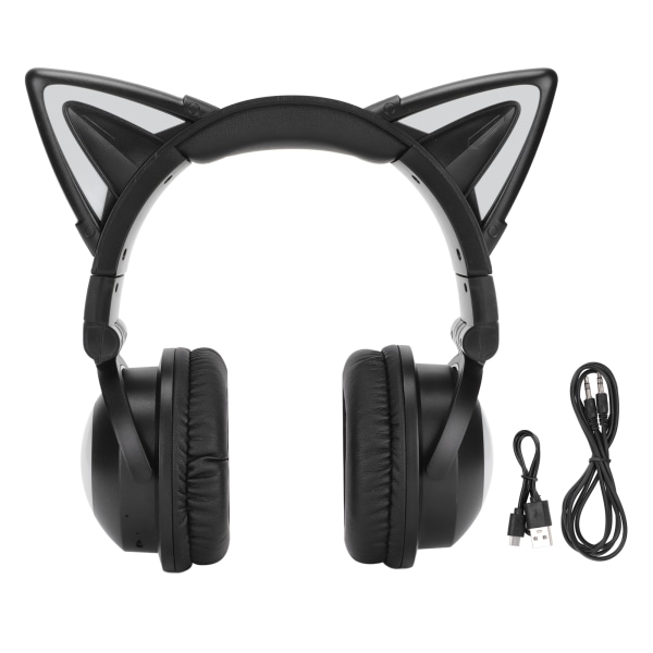 Kattøre Bluetooth-headset Stereo-headset med mikrofon LED søt katte-headset for jenter barn