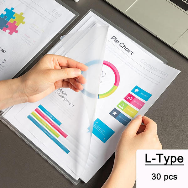 30-pack transparenta dokumentmappar, kopieringssäkra projektpärmar, L-typ, transparenta plastmappar i A4/Letter-storlek i transparent färg