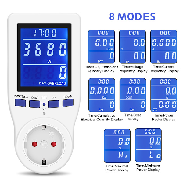 Plug Power Meter Energiförbrukning Volt Ampere Watt kWh Konsumtion