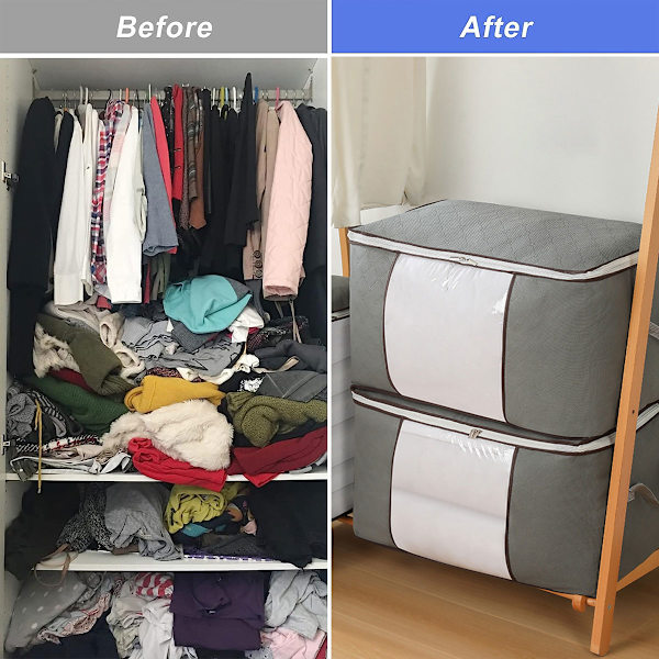 Glidelås oppbevaringspose for Closet King dyne, teppe, klær, teppe arrangører med stort klart vindu og bærehåndtak Plassbesparende