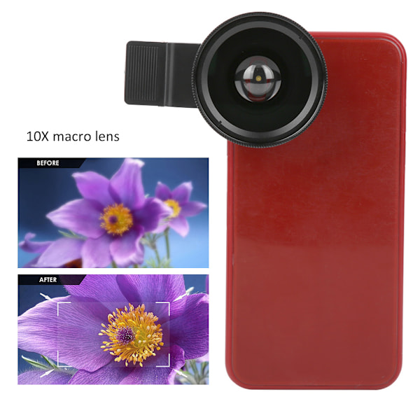 Mobiltelefon Linssats 0.45X Supervidvinkel 10X Makroobjektiv Hög Definition för IOS/Xiaomi