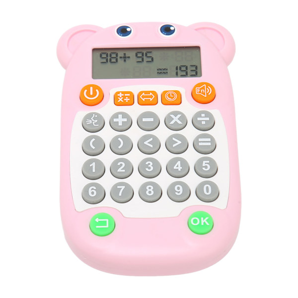 Digitalt display med aritmetiske øvelser, stemmeprompt, 27 taster, USB C-opladning, aritmetisk træningsmaskine til børns uddannelse, pink