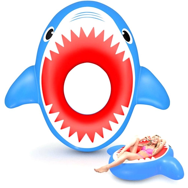 Stor Badring med Söt Hajform, Uppblåsbar Flytleksak för Sommarlek vid Sjöar, Stränder eller Pooler (Mer än 1,2 Meter Hög)