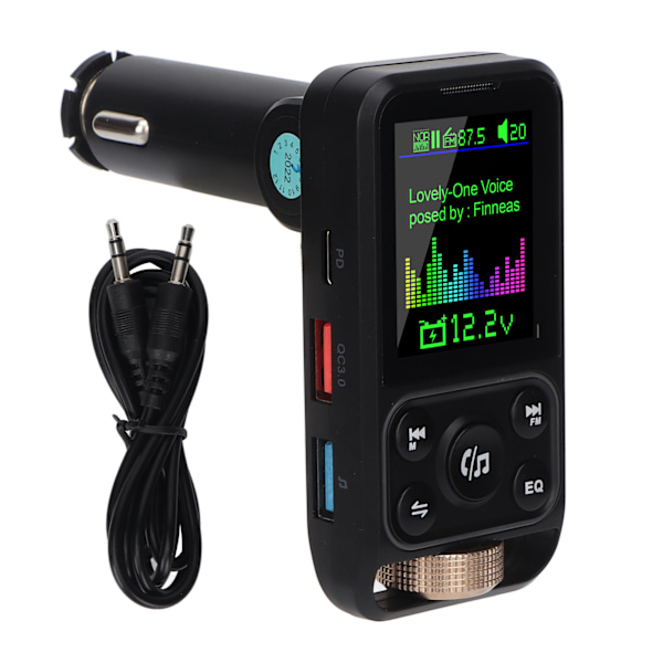 Bluetooth FM -lähetin 12V-24V Hands Free -puhelu Bluetooth -autonlaturin sovitin Tukee PD30W QC18W Pikalataus Type 1