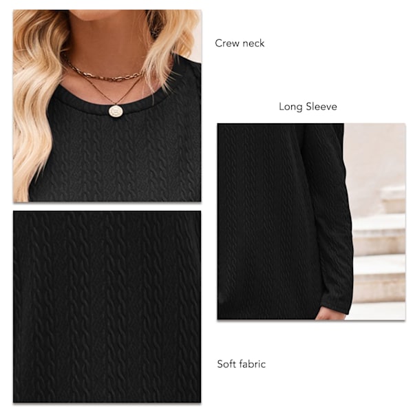 Dam Crewneck Långärmad Topp Ribbad Puffärm Enfärgad Casual T-shirt för Fest Shopping Fritid Resor Utomhus Svart XXL