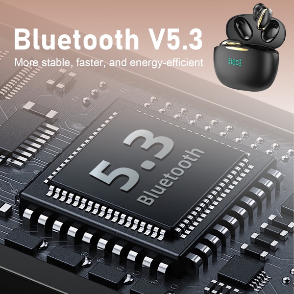 Trådlösa hörlurar, Bluetooth 5.3 ljudupplevelse, dynamiska högtalare Hi-Fi stereoljud, ergonomisk design IP7 vattentät för inomhus- och utomhusaktiviteter