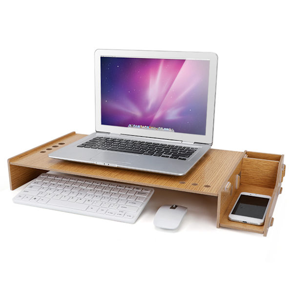 DIY Kontor Skrivebord Monitor Riser Opbevaringsboks Træhylde PC Bærbar Stativ Organizer(Kirsebærtræ)