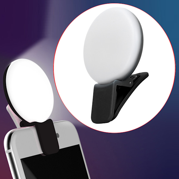 Mini telefon clip-on fyldlys USB genopladelig selfie ringlys til livestreaming (sort)