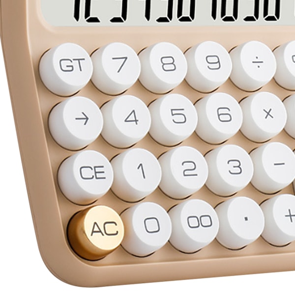 12-cifret lommeregner med stort LCD-display, store knapper, standard mekanisk switch-lommeregner til kontor, skole, hjem, mælketefarve