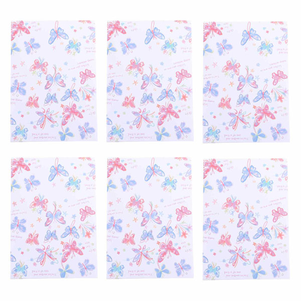 6 Ark Fjäril Omslagspapper, Blomsterförpackningspapper, Rosa Fjäril Omslagspapper, Omslagspappersrulle för Alla hjärtans dag, Födelsedagsfest, Baby