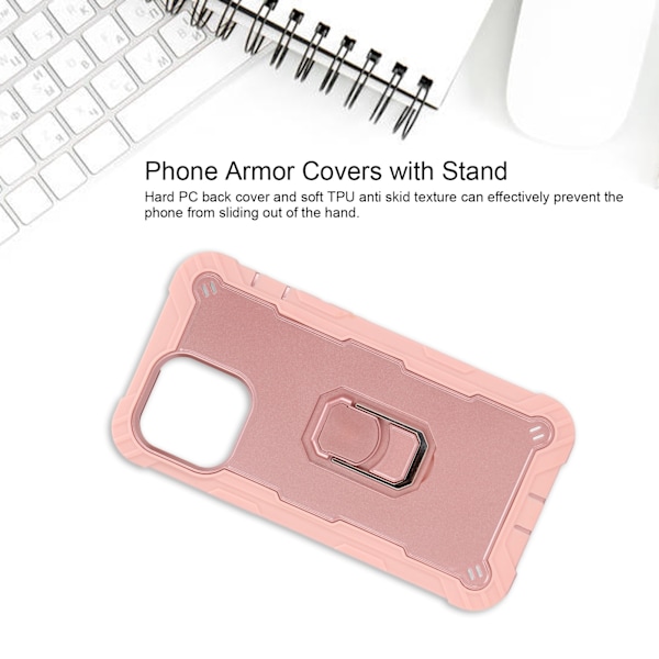 Reptålig pansarskydd med stativ för iPhone 13 Pro Max mobiltelefoner Pansarskyddsfodral (rosa guld)