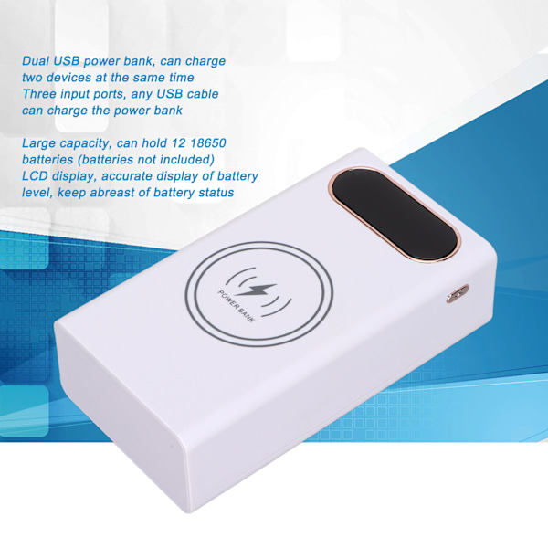 L12 Hurtiglading Edition DIY Power Bank Kit 12 18650 Batteriboks 22.5W Kablet med 15W TrådløsHvit