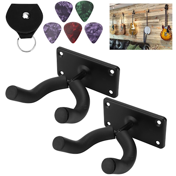 Gitarr Väggfäste Hållare Hängare Stativ Set Kit med 5 Plektrum för Banjo Ukulele Bas