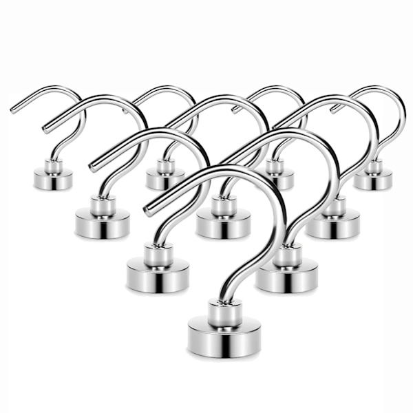 Magnetiska krokar, kraftiga jordmagneter med krok för kylskåp, extra stark kryssningskrok för upphängning, magnetisk galge för gardin, grill (Silver