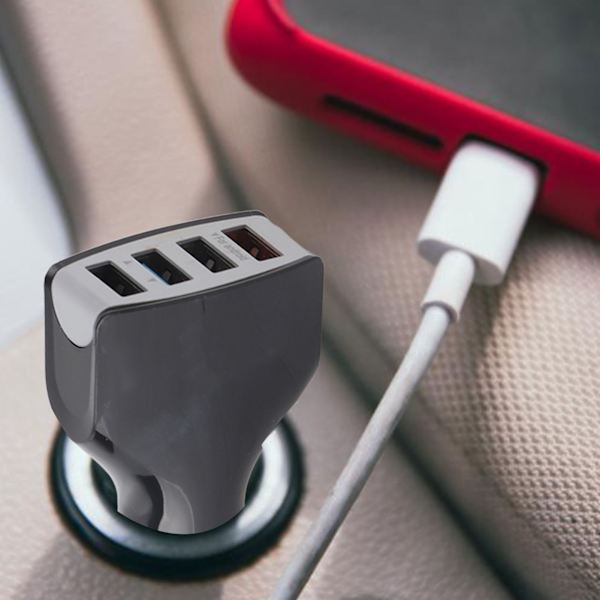 QC 3.0 Snabbladdare Billaddare 4 Port USB Multifunktionell Billaddare för Telefon