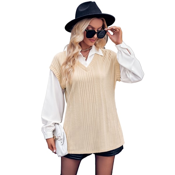 2 i 1 Dam Färgblock Topp Nedhasad Axel Långärmad Manschettknapp Skjorta Pullover Streetwear Mode Topp Aprikos L