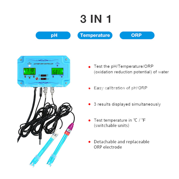 Vannkvalitetsovervåkingssett Multifunksjonell PH ORP Temperaturtestkontroller 5A PH‑2839EU Plugg 230V