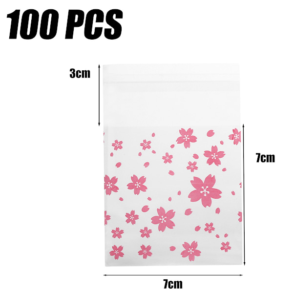 100 st/förpackning Blommönster Bröllop Plast Cookie Biscuit Candy Bag (Oriental Cherry 7 x 7cm )