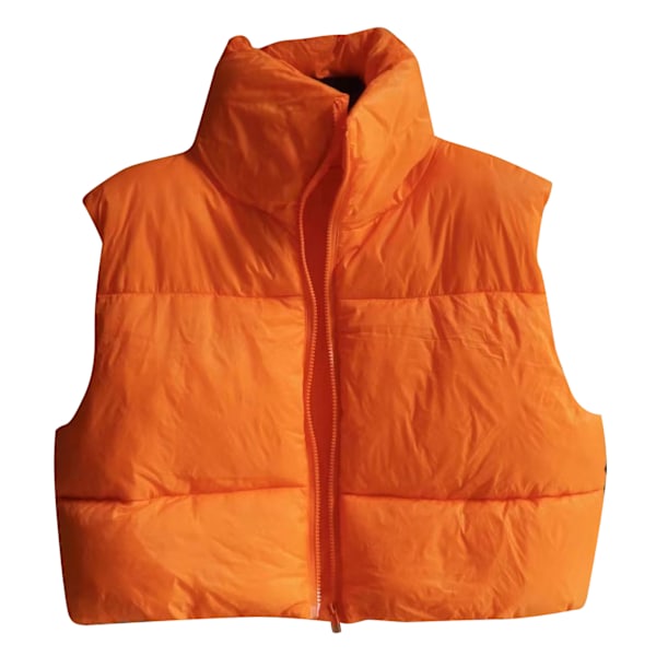 Dam Vinter Kort Väst Ståkrage Ärmlös Justerbar Dragsko Fåll Dragkedja Dam Varm Ytterkläder för Dagligen Orange XL