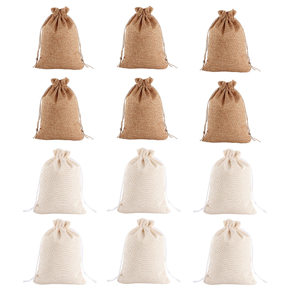 12-pak festgaveposer - Mini lærredssnor gaveposer, børnefødselsdage, fester, 13*18cm