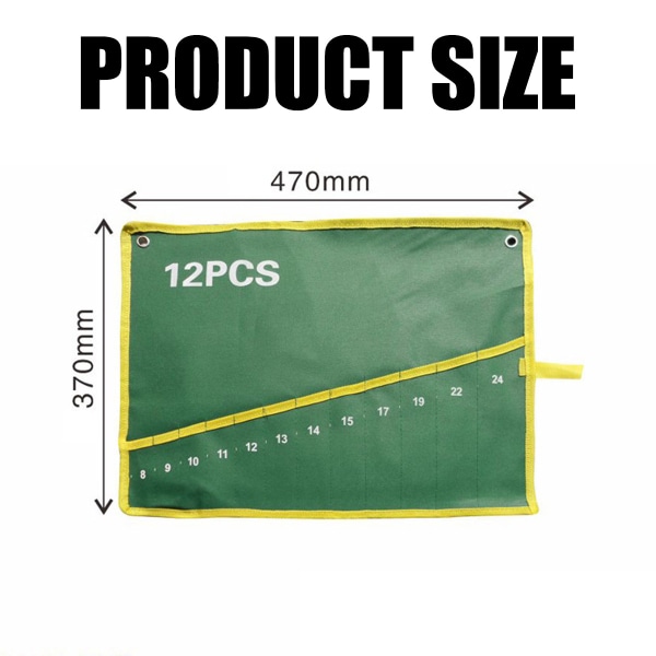 1 stk. Holdbar lærred spændnøgle værktøj rulle op opbevaringspose grøn 12 lommer (470X370mm)