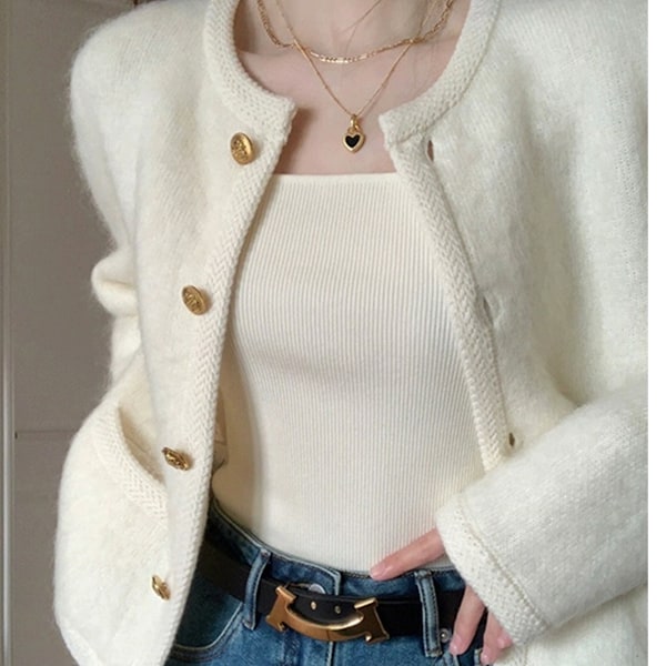 Elegant mohair kofta för damer tidig höst stickad cardigan högkvalitativ yttertopp