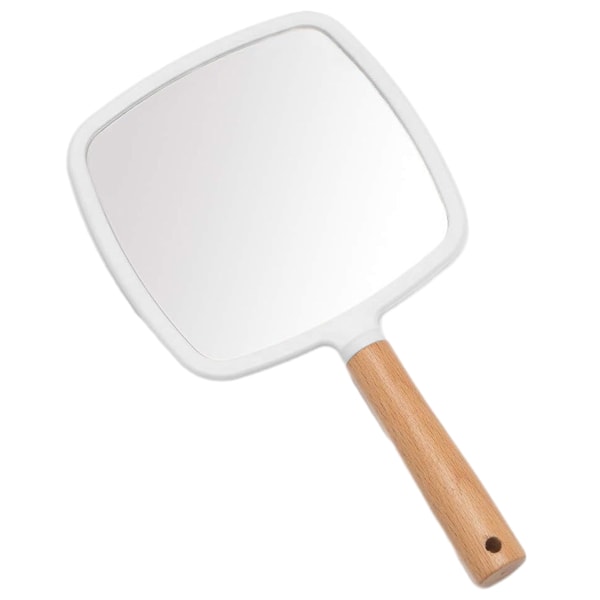 Handspegel med handtag för smink, liten söt handspegel i trä - Fyrkantig white