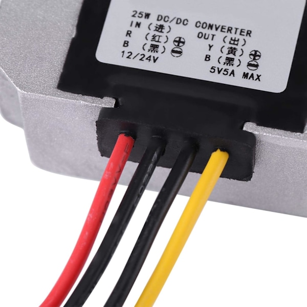 Pålitlig spänningsregulatormodul, 12V/24V till 5V 5A 25W Icke-isolerad fukttålig strömomvandlare, överströmsskydd nedtrappning för bil